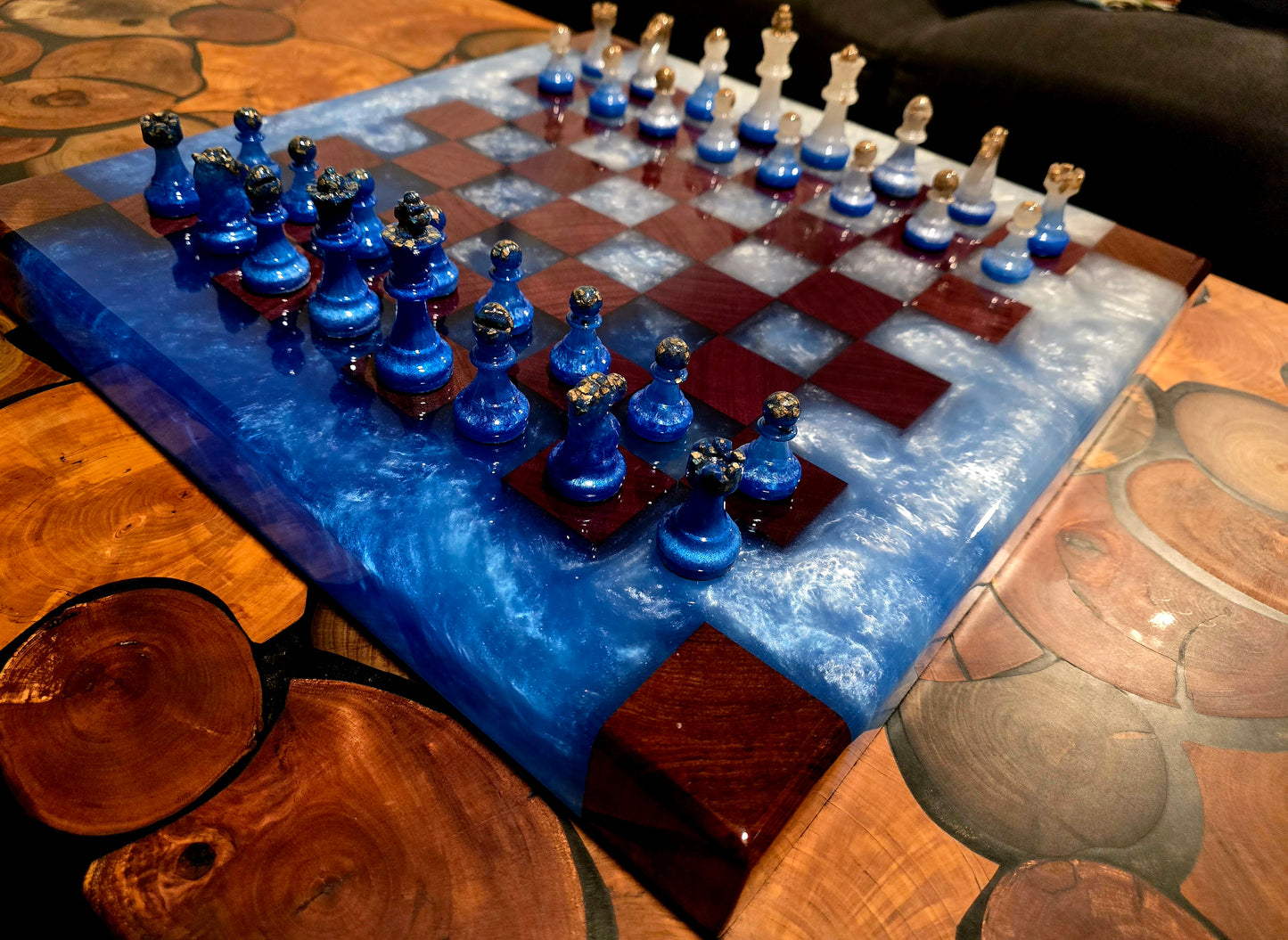 Metallic Blue & White Chess Board