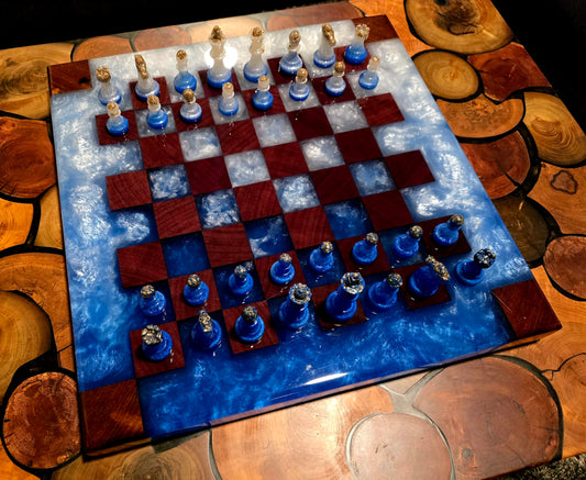 Metallic Blue & White Chess Board
