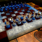 Metallic Blue & White Chess Board