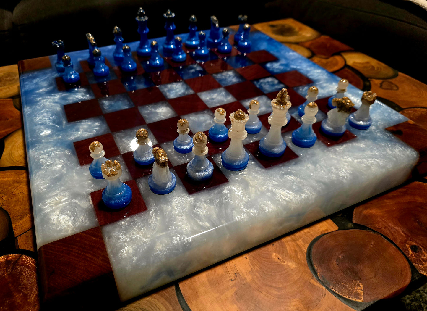 Metallic Blue & White Chess Board
