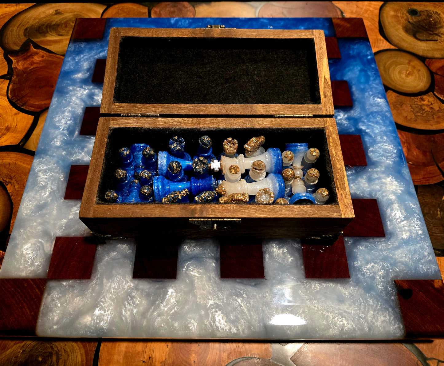 Metallic Blue & White Chess Board
